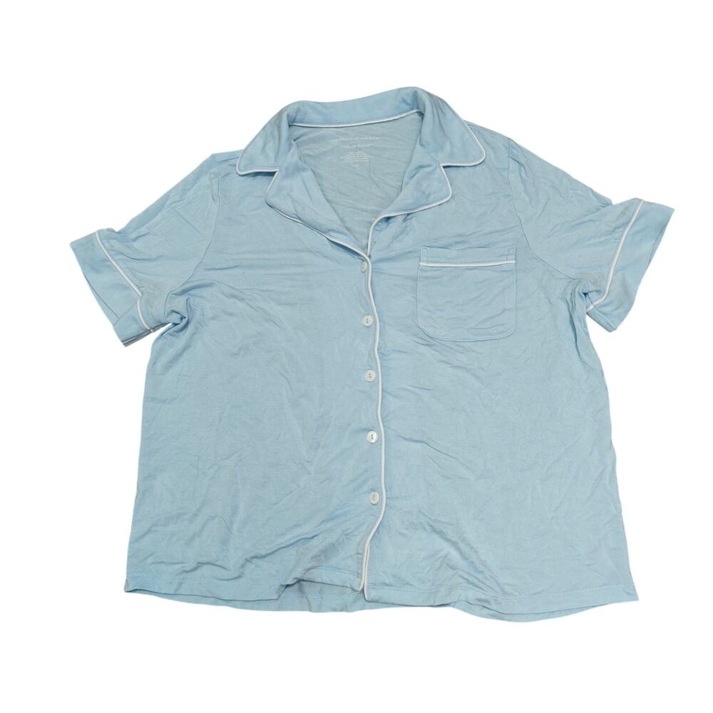 Cupcakes & Cashmere Blue Short Sleeve Button-Up Pajama Shirt Large Cool Sleep
